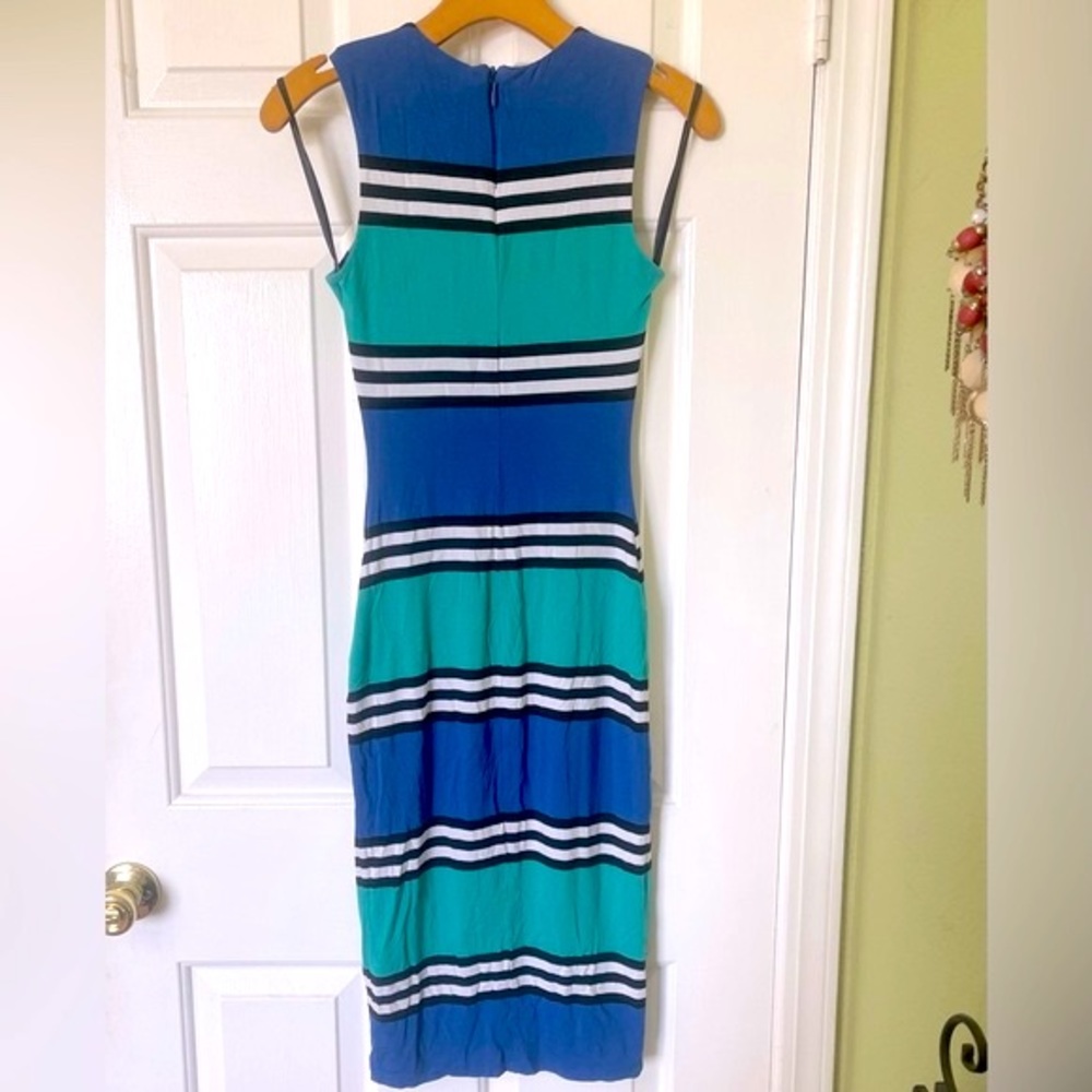 Bebe Multi Stripe Color Block Fitted Midi Dress S… - image 6